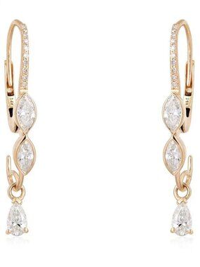 Trio Cut Marquise 14K (or 18k upon request) Gold Pear Diamond Drop Earrings